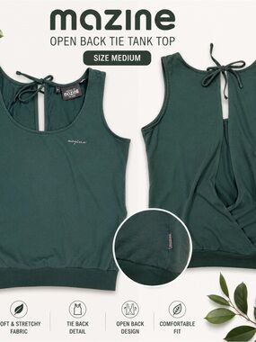 Mazine Forest Green Open Back Tie Tank Top | Size Medium